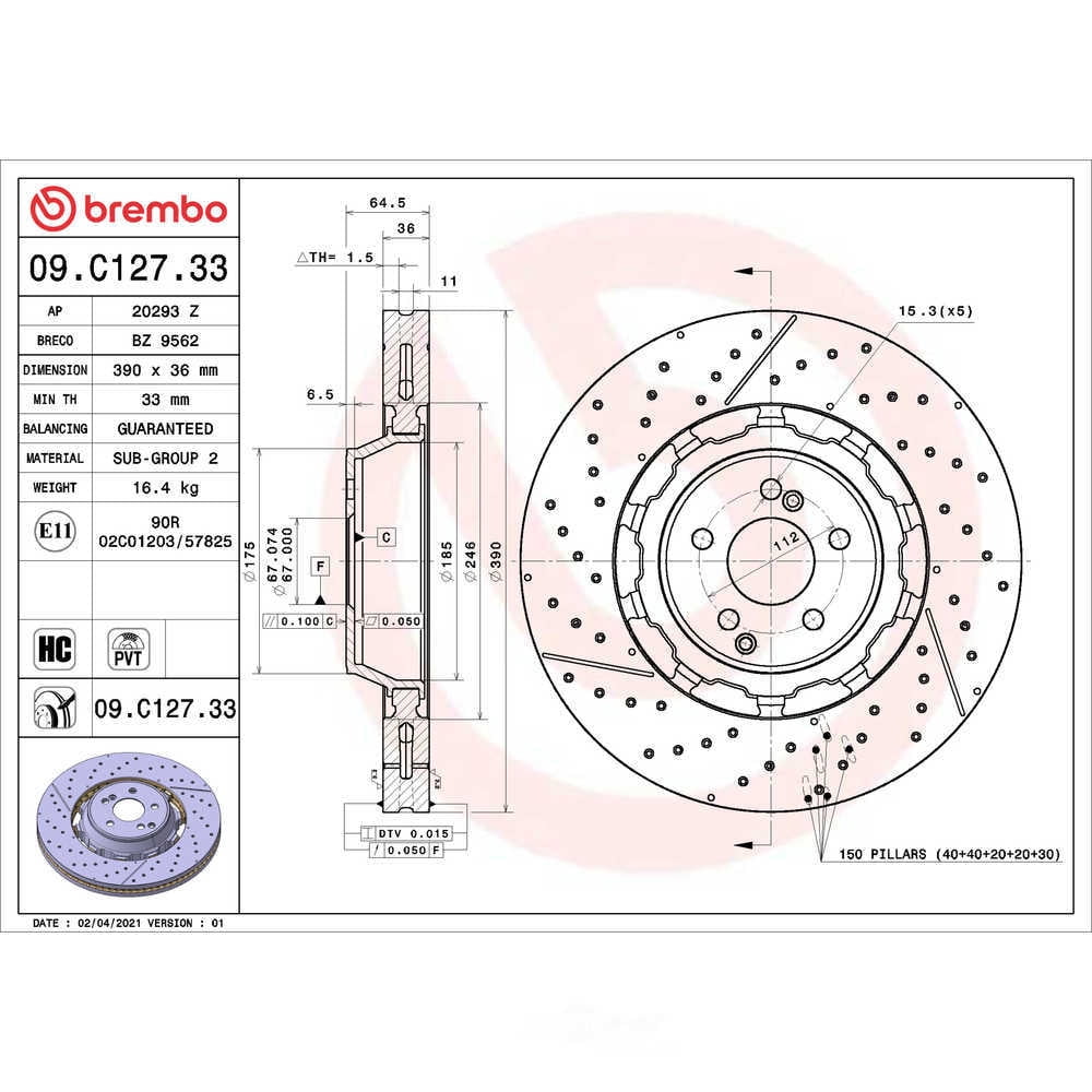 Brembo 09.C127.33 PRIME Disc Brake Rotor