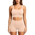 thumbnail image 6 of Women 2 Piece Workout Sets Padded Tank Tops Tummy Control Leggings Gym Outfits,Seamless(Khaki,M), 6 of 8