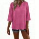 thumbnail image 2 of TaTaai Women's Loose Fit Blouse V-Neck 3/4 Sleeve Linen Cotton Blend Solid Color Casual Fashion Summer Office Top Gift, 2 of 5