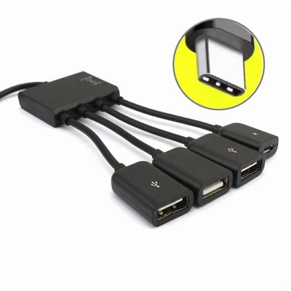 TypeC MicroUSB OTG 4 Port Adapter Power Cord for Multiple Devices Phones