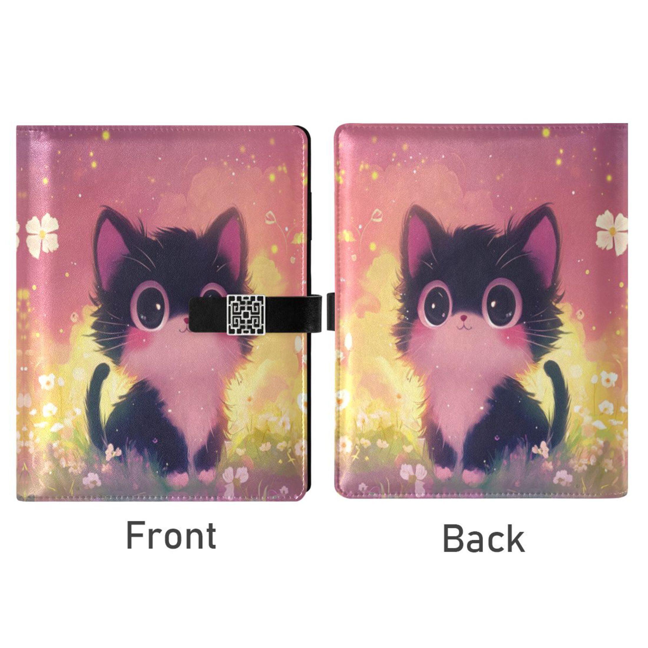 Leather Planner Leather Notebook Notebook Journal Binder Design Pen Pocket Design Convenient for Storage Adorable Black Kitten