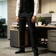 thumbnail image 6 of Business Casual Mens Pleated Front Dress Pants Button Elastic Waist Straight-Leg Golf Trousers Dad Gifts, 6 of 7