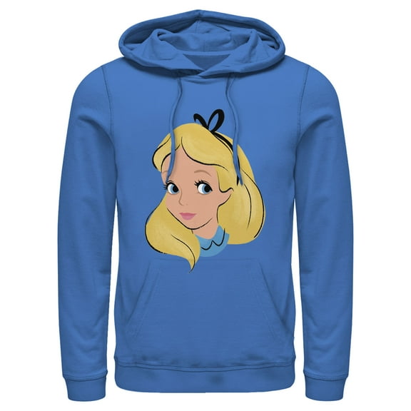 Men's Alice in Wonderland Cartoon Alice Portrait Pull Over Hoodie Royal Blue Medium