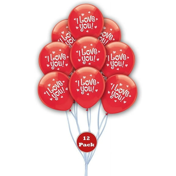 PMU Valentine's Day Balloons 11 Inch I Love You! Crystal Red Latex Valentines Day, Weddings, Birthdays, Anniversaries, Engagements Pkg/12