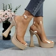 thumbnail image 4 of GJPBGK Women Platform Stiletto Heels Clear Strap Sandals with Flared Heel and Gold Buckles Comfortable Thick Sole Heel for Daily Wear, 4 of 7