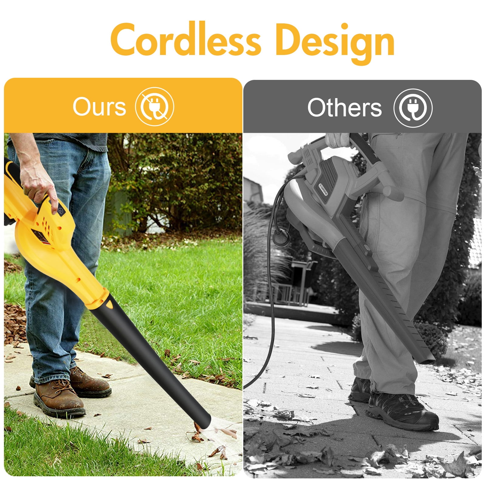 Cordless Leaf Blower, 21V Leaf Blower with 1 Battery, 6-Speed Leaf Blowers for Lawn Care, Patio, Blowing Leaves, Yellow