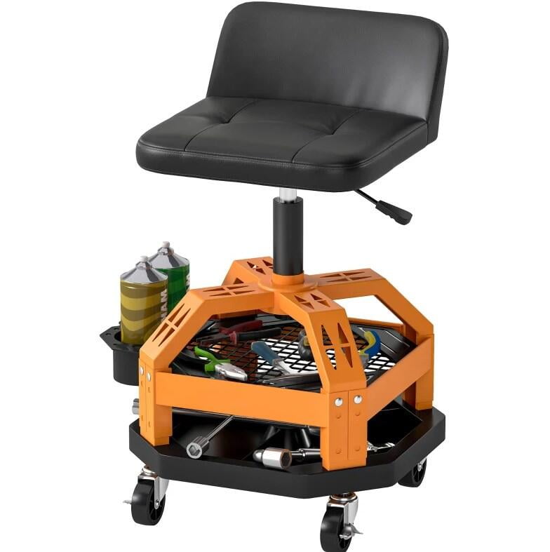 Fabric Accent Chairs, Capacity Mechanic Stool,Rolling Creeper Garage Stool,Tool Tray, Adjustable Height, Yellow Accent Chairs,Plastic,Steel Modern Accent Chairs