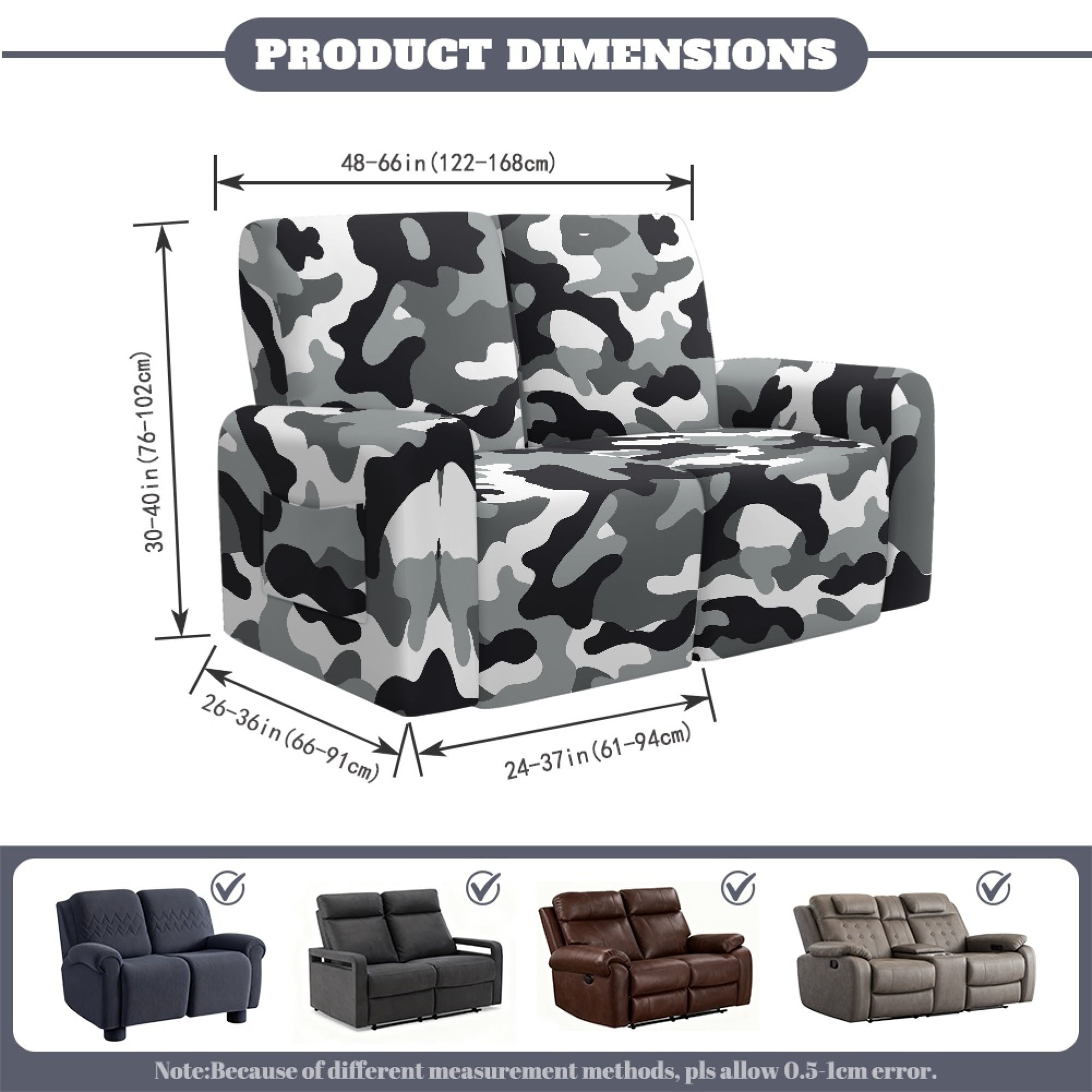 TSOVTHRID 6-Piece Loveseat Covers Black Camouflage Pattern Stretch Reclicer Love Seat Covers with Pockets Loveseat Couch Cover Furniture Protector for 2 Seat Couch Sofa