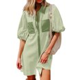 thumbnail image 2 of Camisas de Cuello en V de Manga Corta para Mujeres Vestido de Túnica de Rayas con Botón de Verano con Bolsillos, 95% Poliéster 5% Spandex para Diario Y Fiesta, 2 of 8