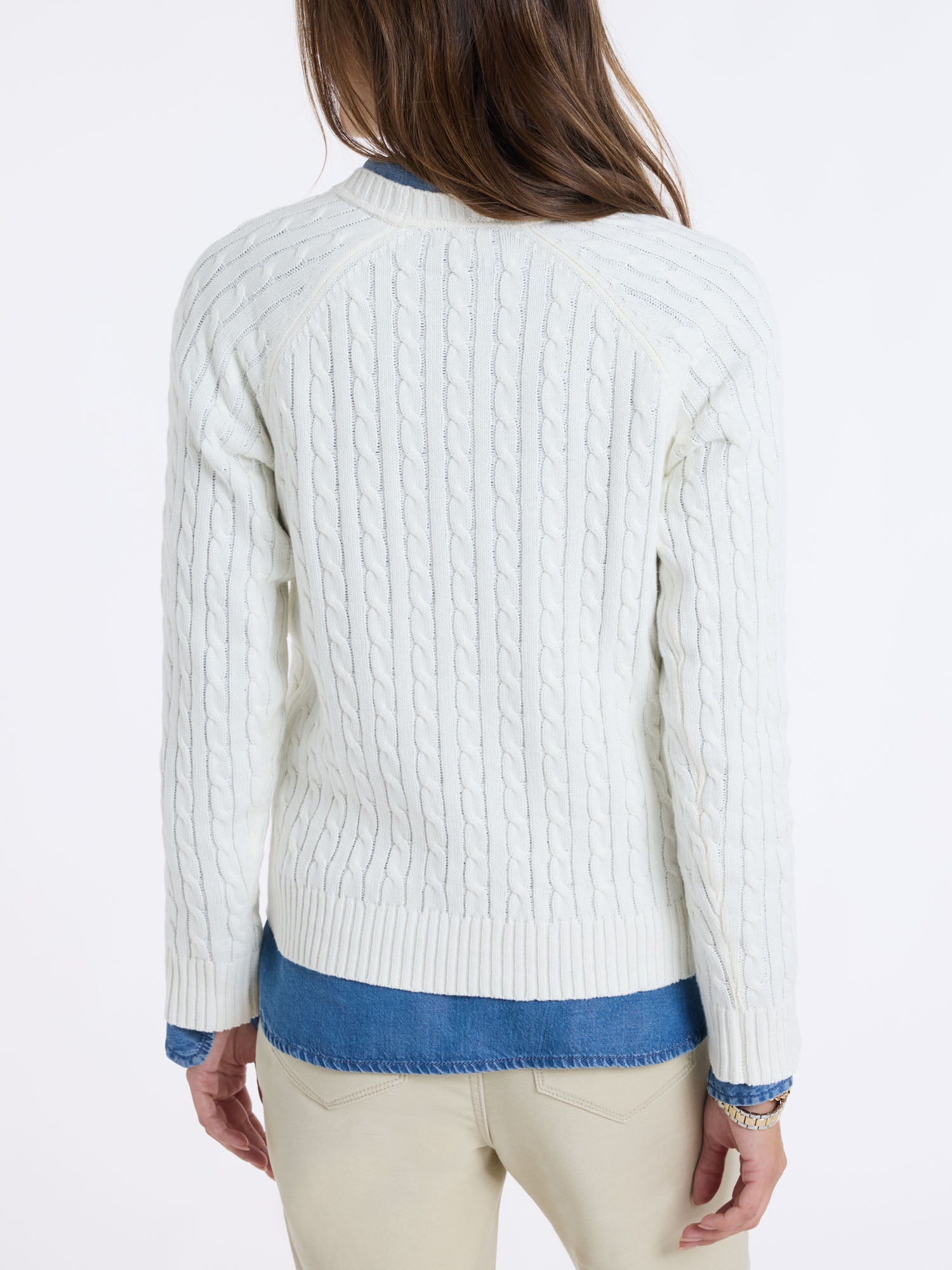 U.S. Polo Assn. Women's Cable Raglan Flag Sweater