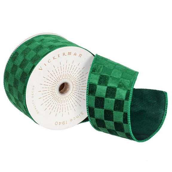 2.5"x10yd Green Velvet Checkered Satin