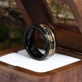 thumbnail image 6 of Black Meteorite Tungsten Ring Hammered Crushed Gold Leaf Ring men's Ring Anniversary Ring 8mm Ring, 6 of 6