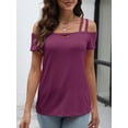 thumbnail image 2 of Womens Cold Shoulder Tops for Women Summer Sexy Cut Out Tops Short Sleeve Criss Cross Casual Shirts, 2 of 6