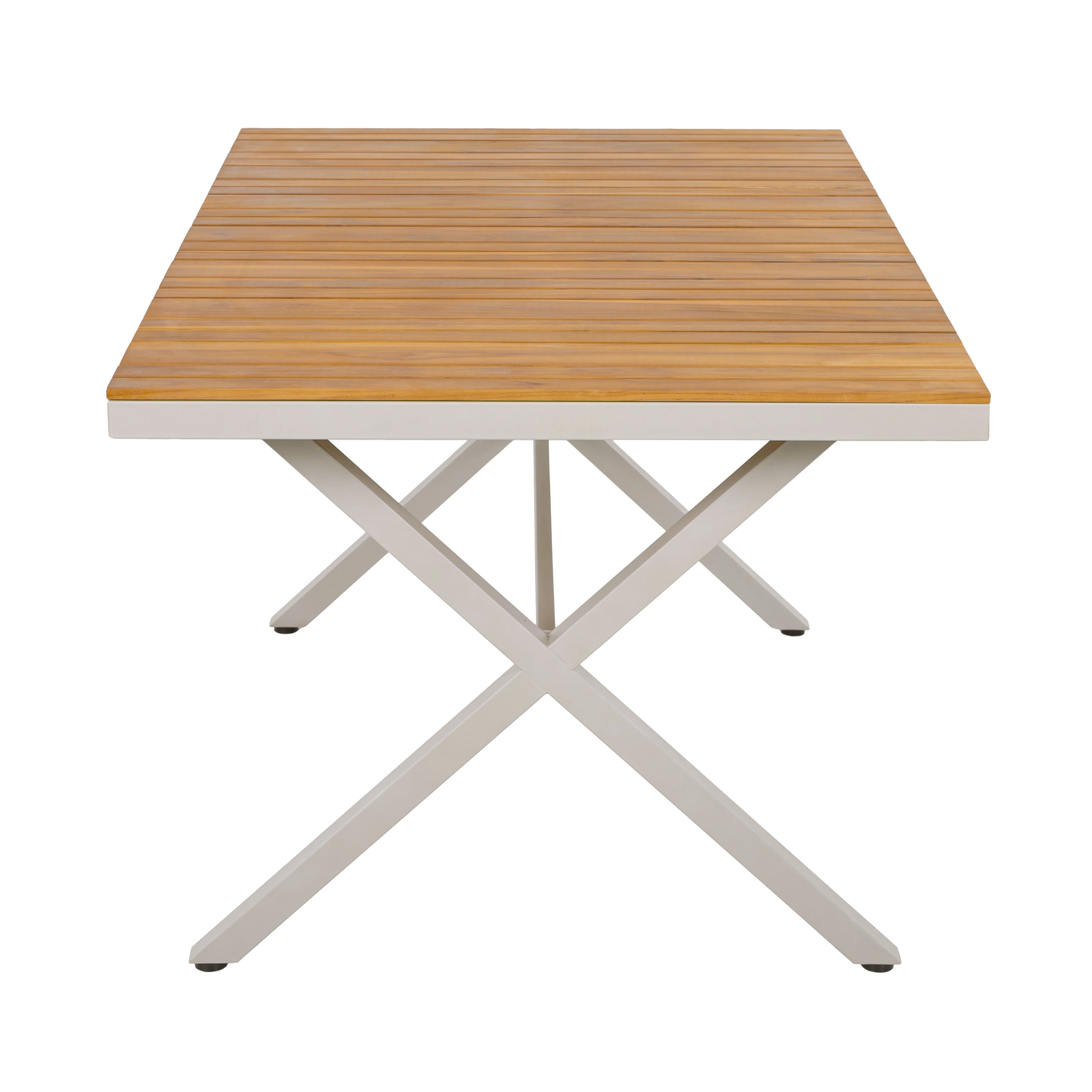 Dining Table, Outdoor Teak Wood Top Table with Beige Steel Frame for Backyard Garden Deck, Teak