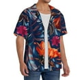 thumbnail image 4 of Naloa Tropical Flower Men's Loose Fit Cuban Collar Short-Sleeve Shirt with Button-down and Chest Pocket for Everyday Wear Outings - Small, 4 of 7