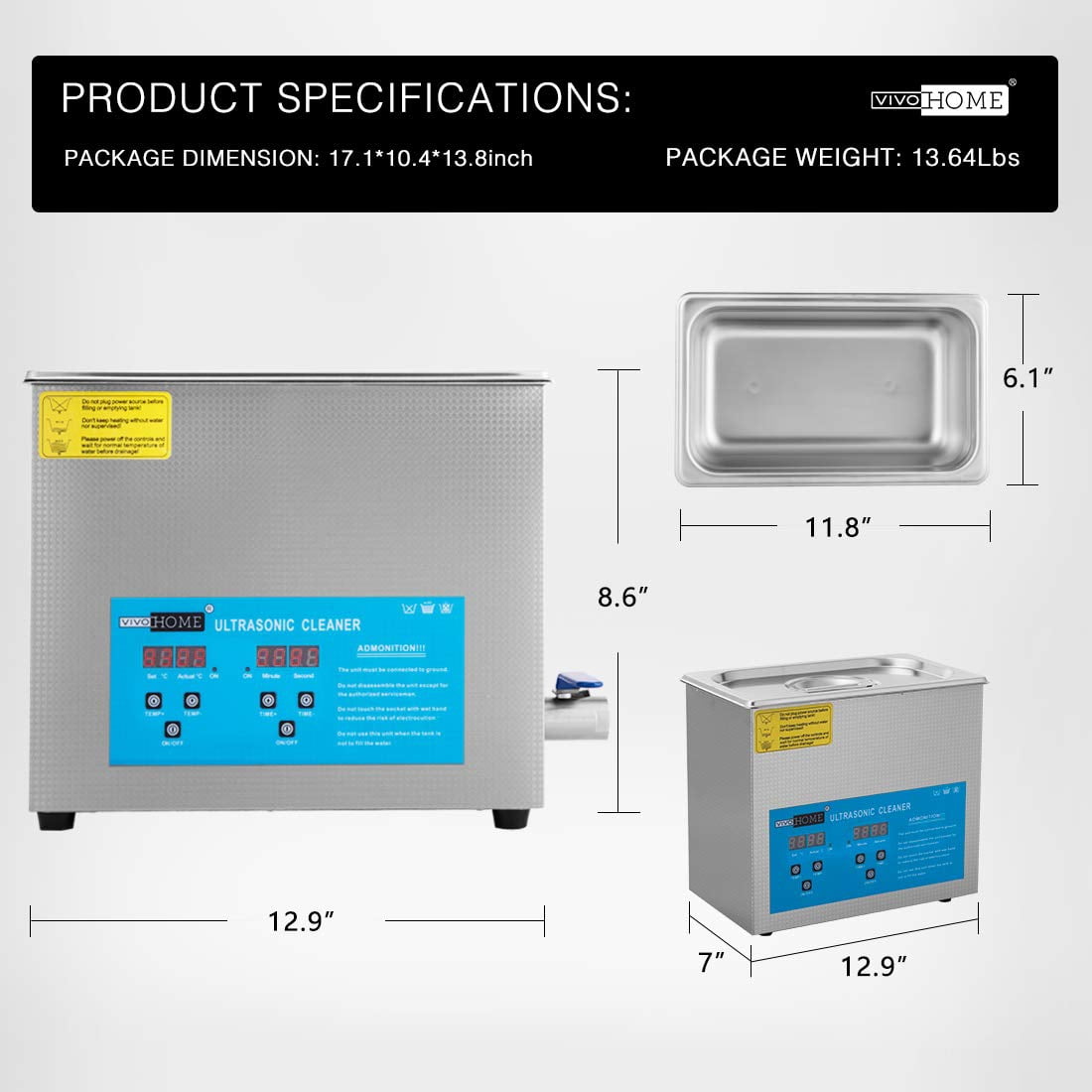 SPECSTAR Professional 6L Portable Touch Controllable Electric Ultrasonic Cleaner Machine with Digital Timer and Heater for Parts Jewelry Watch Coin Glass Circuit Board