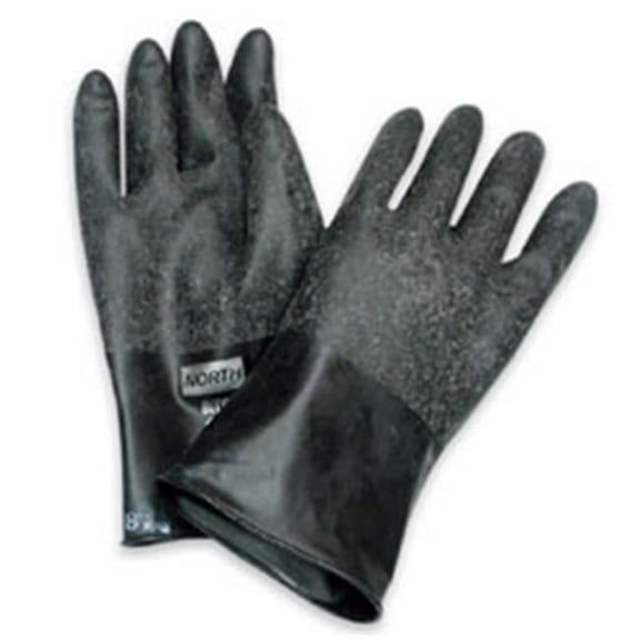 North by Size 8 Black 11'' 13 mil Unsupported Butyl Resistant Gloves With Rough Grip-Saf Palm Finish And Rolled Beaded Cuff
