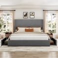 thumbnail image 5 of Garvee Modern Upholstered Platform Bed with 4 Storage Drawers – Corduroy Vertical Channel Tufted Wingback Headboard, Sturdy Wood Slats, Noise-Free, Easy Assembly – King Size, Grey, 5 of 8