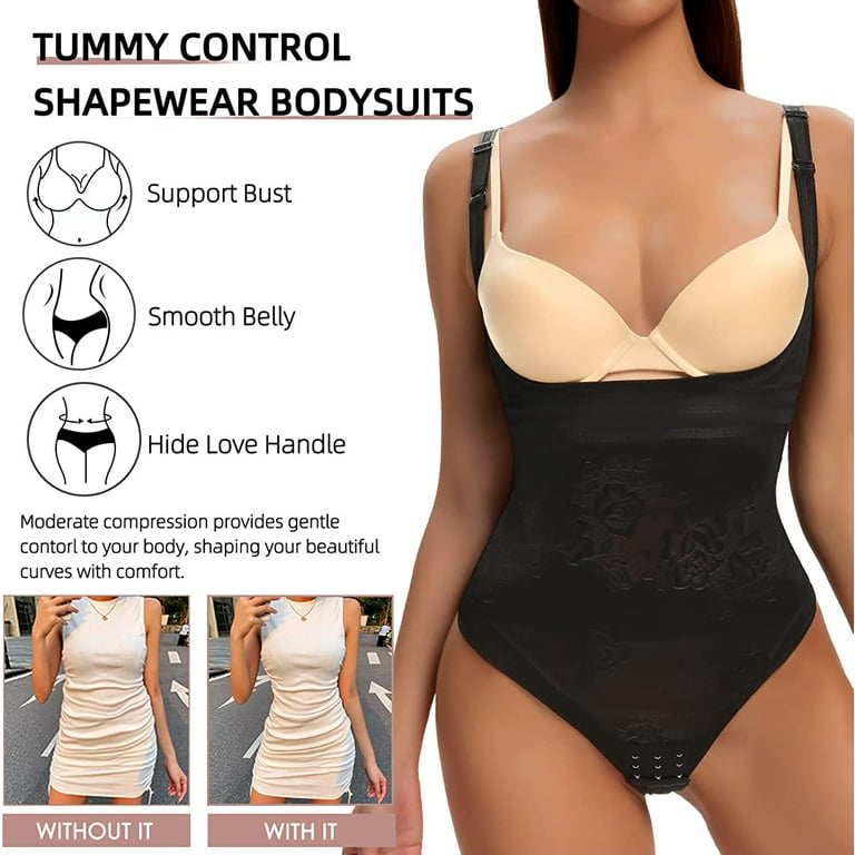 VASLANDA Shapewear for Women Tummy Control Thong Bodysuit Open Bust Body  Shaper 