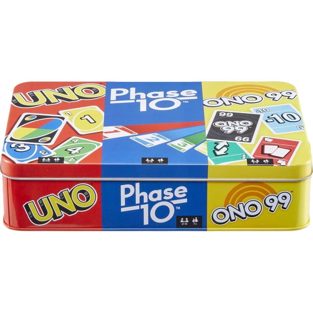 Juego de 3 cartas Lata Mattel UNO Fase 10 ONO 99