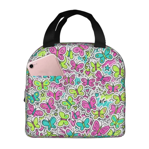 Butterfly Insulated Lunch Bag Reusable Cooler Tote Leakproof Thermal Bag With Front Pocket For Work Office Gym Picnic Travel Daily Outdoor Use Bag