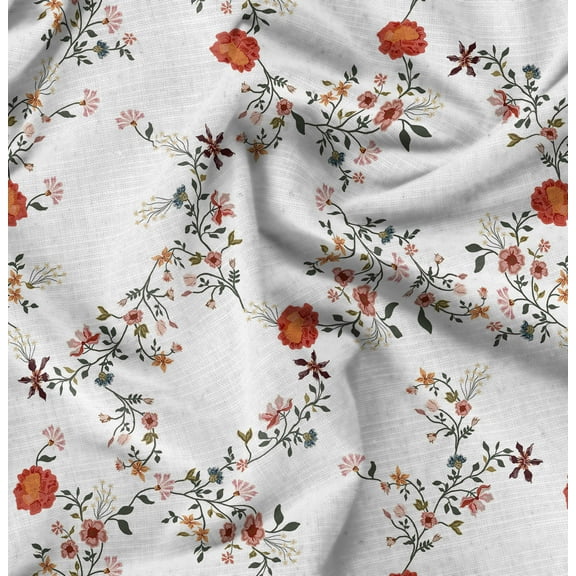 Soimoi White Fabric - By the Yard - 42 Inch Wide - Florals Print Fabric - Elegant and Timeless Patterns for Fashion and Home Decor Printed Fabric