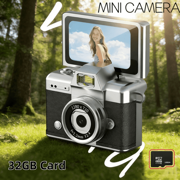 Mini Keychain Camera, 1080P HD Retro CCD Camera with Flip Screen