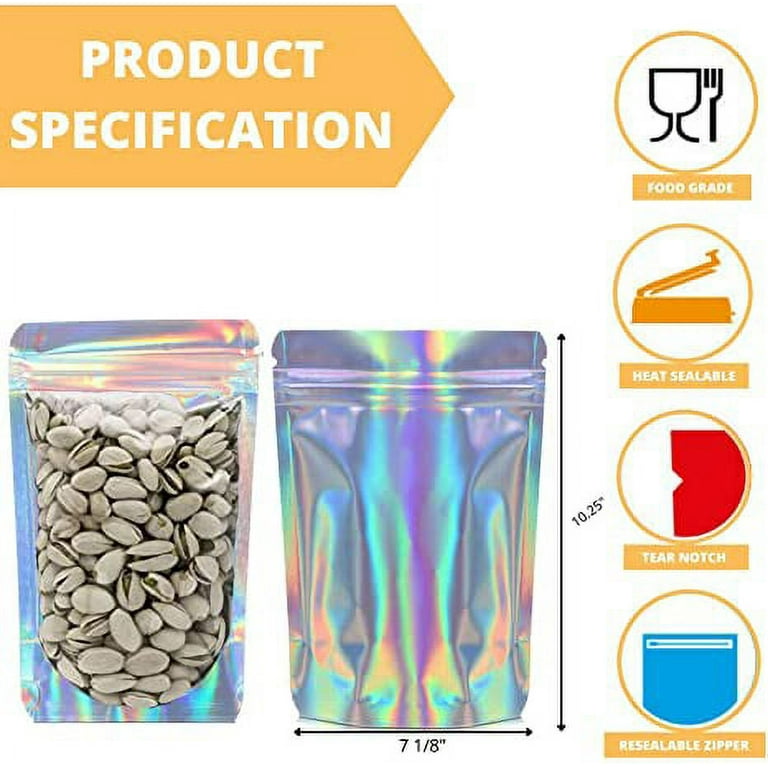  100 PCS Mylar Holographic Bags Packaging Bags, Glossy  Resealable Smell Proof Foil Pouch Bags for Food Storage and  Candy,Jewelry,Sample,Party Favor Packaging for Small Business (5.9×8.66  Inch, Black) : Health & Household