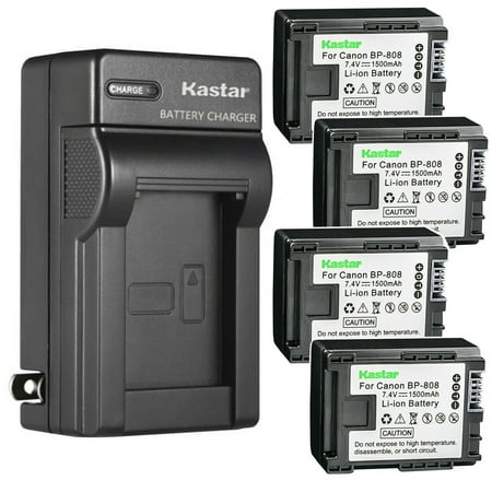Image of Kastar 4-Pack BP-808 BP808 Battery and AC Wall Charger Compatible with Canon BP-809 BP-819 BP-827 Battery Canon CG-800 Charger Canon VIXIA HG20 VIXIA HG21 VIXIA HG30 XA10 XA10 HD Cameras