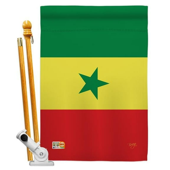 Breeze Decor BD-CY-HS-108309-IP-BO-D-US15-BD 28 x 40 in. Senegal Flags of the World Nationality Impressions Decorative Vertical Double Sided House Flag Set with Pole Bracket & Hardware