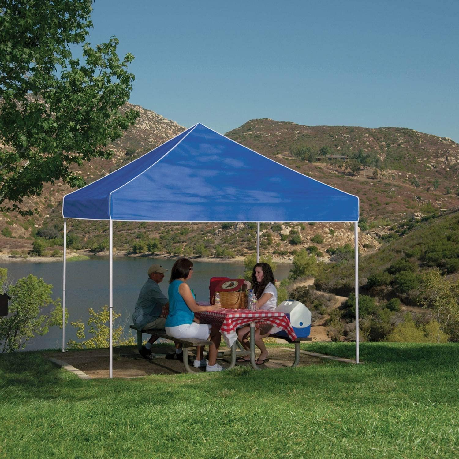 Z-Shade 10 x 10 Foot Everest Instant Canopy Outdoor Camping Patio Shelter with Reliable Stakes, Steel Frame, and Roller Bag, Blue