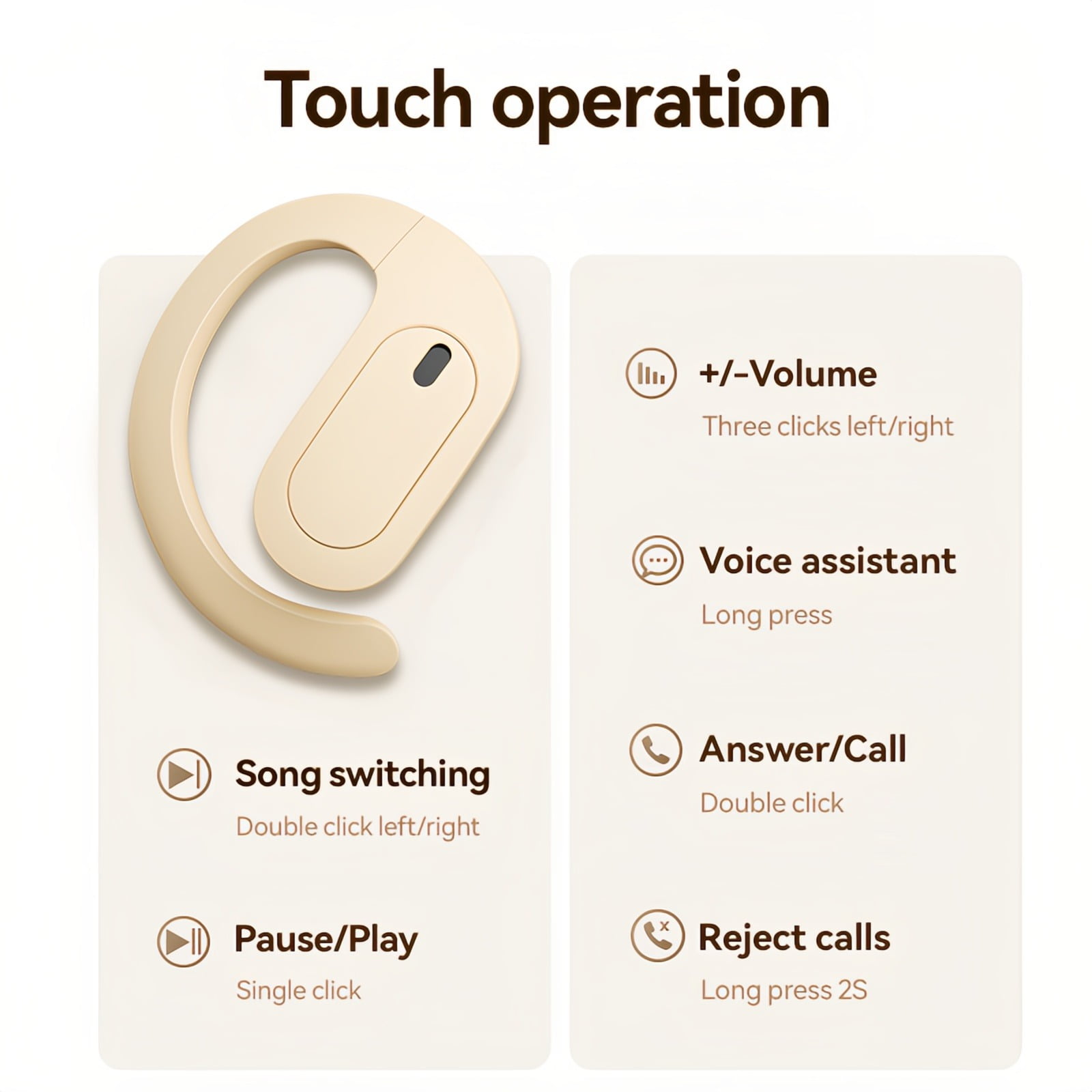 CHENRUIDA Out Of Ear Open Headphones Outside The Ear Wireless Bluetooth Ows Over The Ear Outside Bone Conduction Skin Tone For Workout/Running