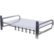 Wellsay Microwave Wall Mount, Microwave Oven Rack, Wall-Mounted Kitchen Shelf, Stainless Microwave Oven Shelf, With 6 Hooks, 66lbs Load, For Microwaves, sters, Utensils, Bottles, Spices