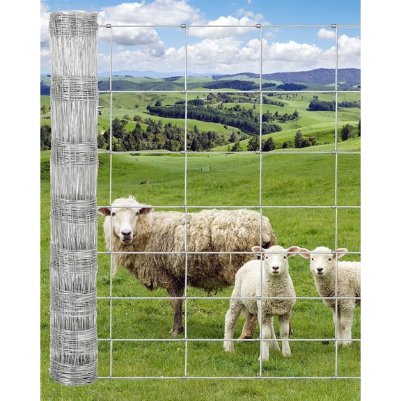 Cattle Farm Fence 4x328 ft, Thickened 12 Gauge Galvanized Wire Fencing, Durable Woven Wire Fencing with Hinge Knot for Cattle, Goats & Sheep, Hog, Livestock Fence, Farm & Field Use