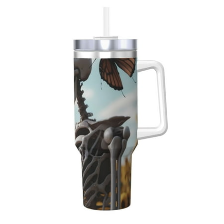 

KLL Sunflower Butterfly Skull Print 40oz Stainless Steel Insulated Car Cup Coffee Mug with Spillproof Lid - Keep Your Drink Hot or Cold on the Go