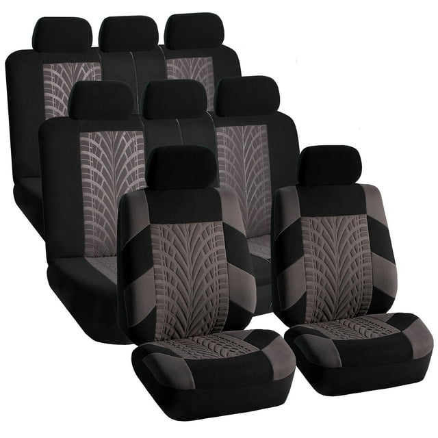 FH Group Universal Fit 3 Rows Cloth Car Seat Covers for SUV Sedan Van, Airbag Compatible, Split Bench Rear Seat - 8 Seaters Gray/Black