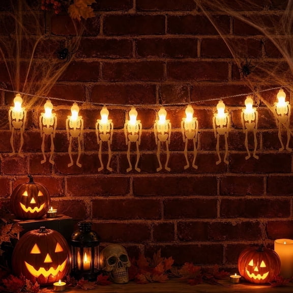 5FT Halloween Lights Indoor Halloween Skeleton Decoration Halloween String Lights Battery Operated Spooky Halloween Decor Mantle Garden Fence Porch Arch Halloween Party Decorations