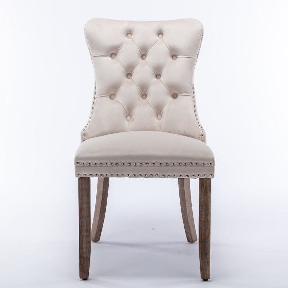 MOONMISS Dining Chairs 2-Pcs Set, High-end Velvet Upholstered Accent Chairs Button Tufted Dining Chairs with Back Ring Pull and Nailhead Trim,Beige