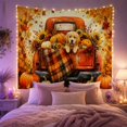 thumbnail image 2 of Centered Golden Retriever Puppy in a Pumpkin Truck, Playful Digital Art for Dog Lovers, Autumn Animal Art, Housewarming Gift, Tapestry Wall Hanging for Living Room and Den, 2 of 7