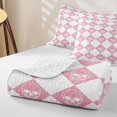 thumbnail image 4 of Homewish Gothic Skull Checkered Twin Quilt Set,Halloween Themed Twin Coverlet Set,Pink White,2pcs, 4 of 7