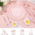 thumbnail image 3 of 300 Pcs Rose Gold Plastic Dessert Plates Set with 150 Clear Disposable Dessert Plates and 150 Plastic Appetizer Forks for Weddings, Birthdays, and Baby Showers, 3 of 6