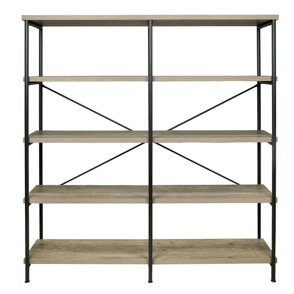 The Urban Port Olga 63 Inch Industrial 4 Tier Bookshelf, Particleboard, Metal Frame, Gray, Black