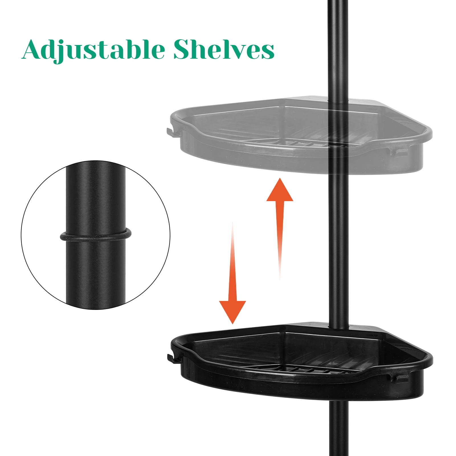 5/4-Tier Adjustable Shelves with Tension Pole, Rustproof Shower Corner , Bathtub Storage Organizer for Bathroom，Black