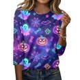 thumbnail image 6 of Halloween Shirts Women Plus Size Funny 3/4 Sleeve Pullover Horror Halloween Ghost Pumpkin Printed Tops Spooky Crew Neck T Shirts Three Quarter Length Blouse,S, 6 of 7