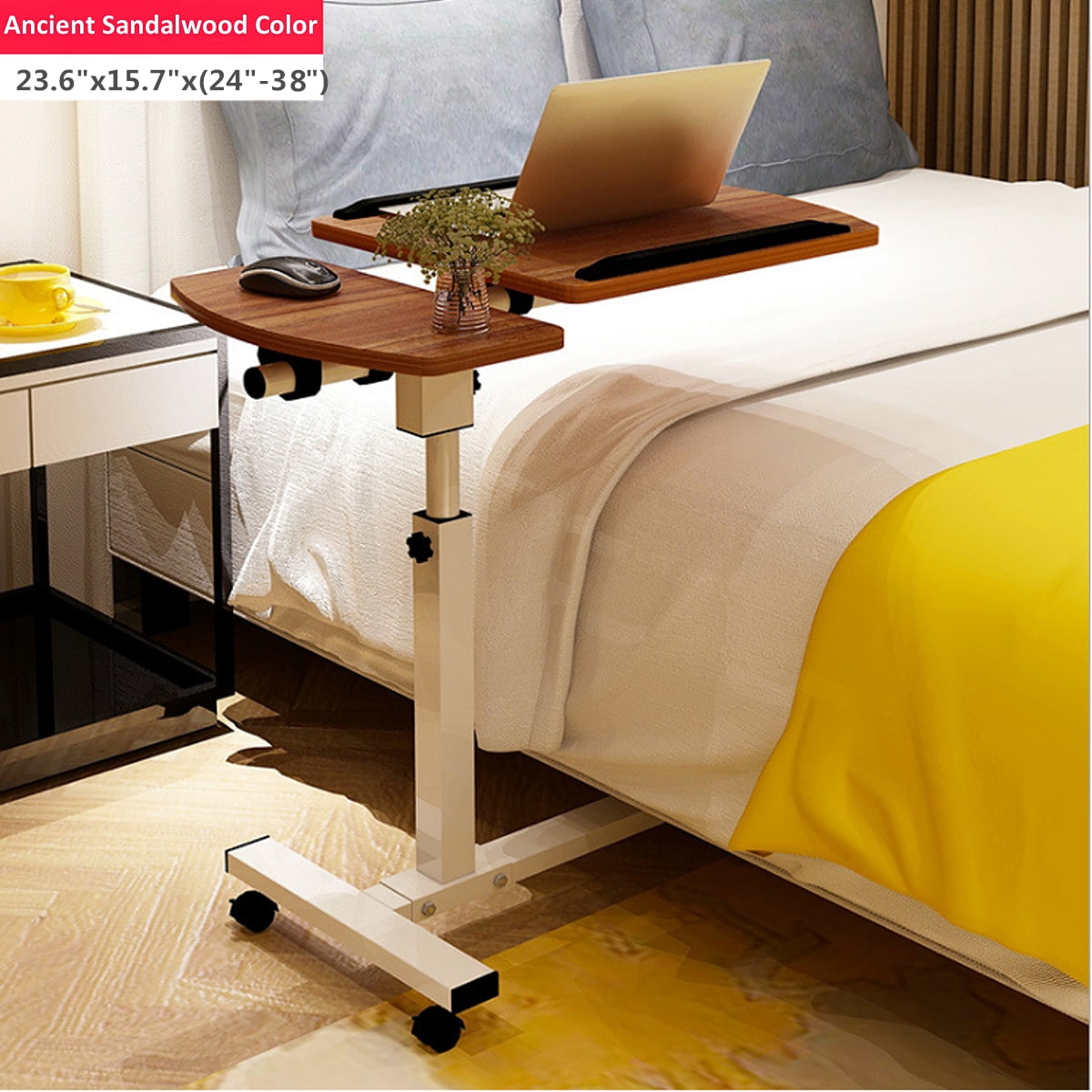 Rolling Laptop Table, Mobile Laptop Stand With Lockable Wheels