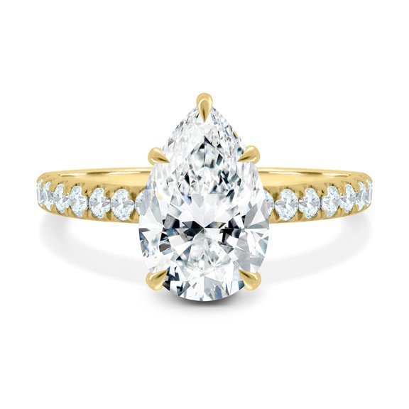 ESTE ORIGIN 2.62 Ct Lab-Grown Diamond Pear Solitaire Ring with Pav Band in 18K Yellow Gold for Women's