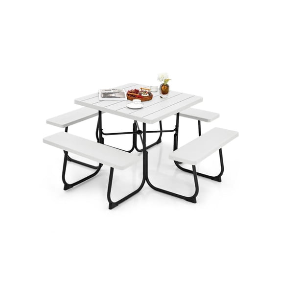 Outdoor Picnic Table with 4 Benches and Umbrella Hole