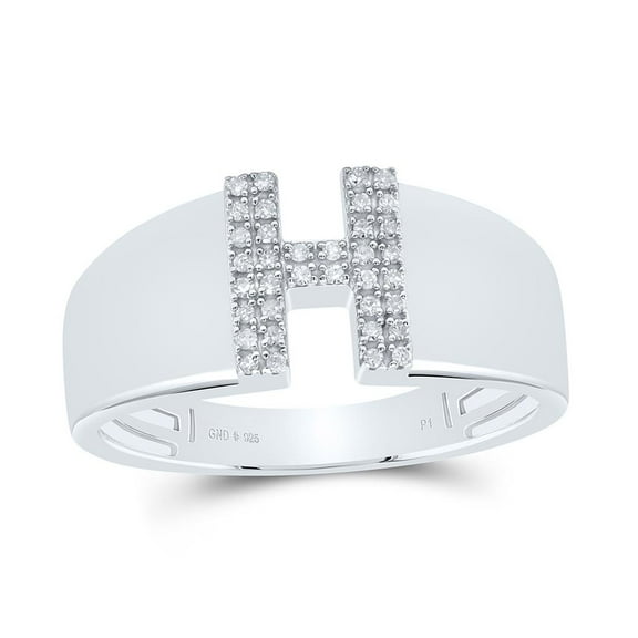 .925 Sterling Silver Diamond Women's Block Letter H Initial Band Ring 1/12 CT