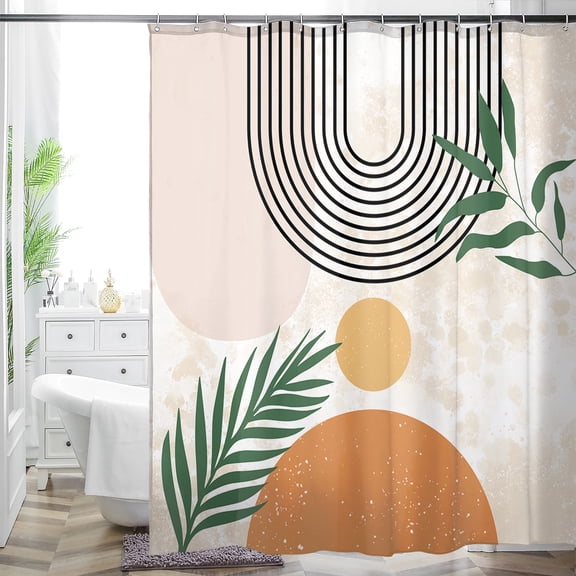 Bohemian Shower Curtain, Boho Floral Print Water Repellent Polyester Fabric for Bathroom Decor, 72×72 Inch Standard Size with 17 Hooks, Also as Room Divider