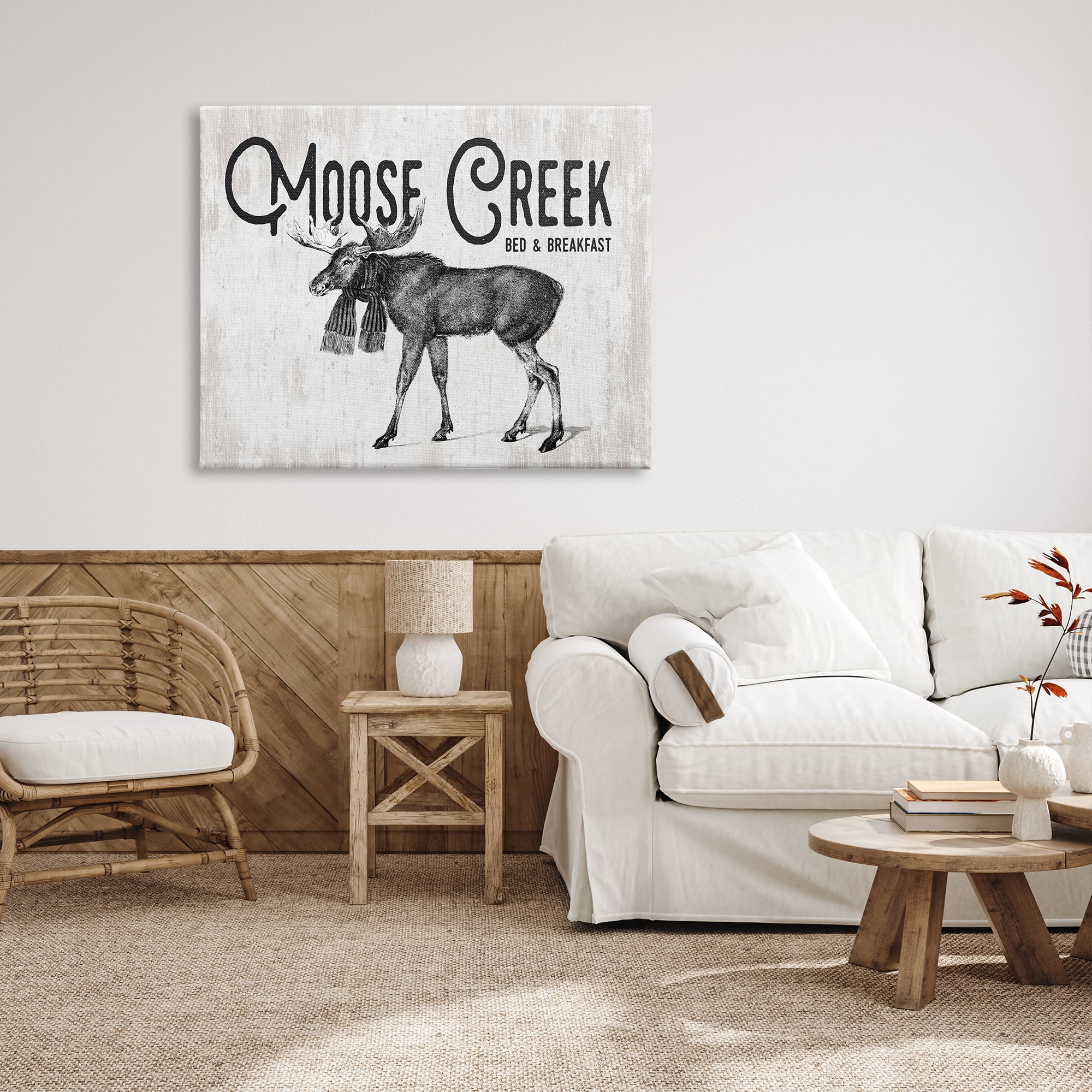Stupell Industries Moose Creek Bed & Breakfast Rustic Wearing Scarf Graphic Art Gallery Wrapped Canvas Print Wall Art, Design by Lettered and Lined
